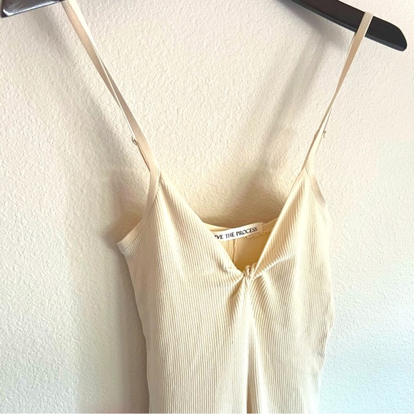 LIVE THE PROCESS Leda twist-front ribbed-knit jumpsuit, cream, wide leg - Picture 2 of 12